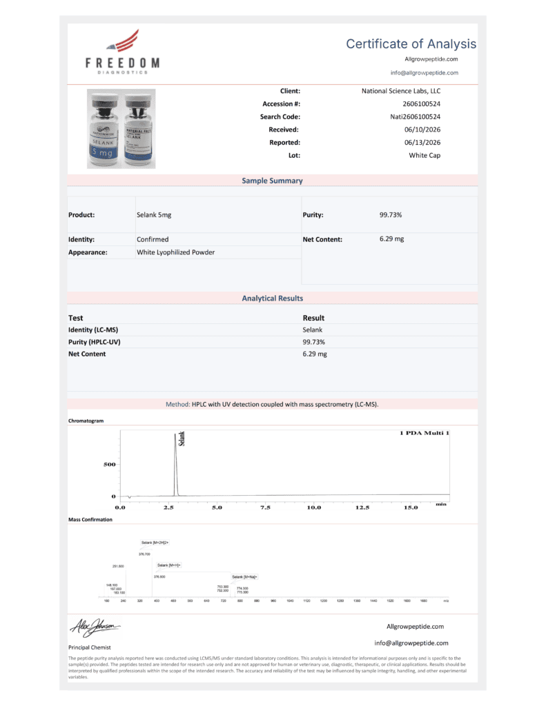 COA Selank-5mg peptide