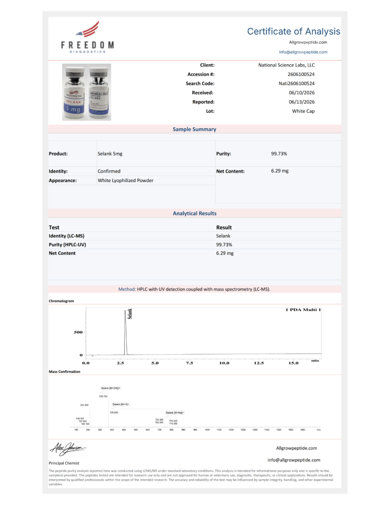 COA Selank-5mg peptide